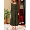 imagePRETTYGARDEN Fall Dresses for Women 2026 Long Sleeve Smocked Square Neck Swiss Dot Tiered Flowy Wedding Guest Maxi DressDark Army Green