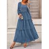 imagePRETTYGARDEN Fall Dresses for Women 2026 Long Sleeve Smocked Square Neck Swiss Dot Tiered Flowy Wedding Guest Maxi DressDark Blue