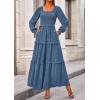 imagePRETTYGARDEN Fall Dresses for Women 2026 Long Sleeve Smocked Square Neck Swiss Dot Tiered Flowy Wedding Guest Maxi DressDark Blue