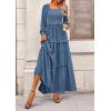 imagePRETTYGARDEN Fall Dresses for Women 2026 Long Sleeve Smocked Square Neck Swiss Dot Tiered Flowy Wedding Guest Maxi DressDark Blue
