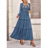 imagePRETTYGARDEN Fall Dresses for Women 2026 Long Sleeve Smocked Square Neck Swiss Dot Tiered Flowy Wedding Guest Maxi DressDark Blue