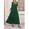 imagePRETTYGARDEN Fall Dresses for Women 2026 Long Sleeve Smocked Square Neck Swiss Dot Tiered Flowy Wedding Guest Maxi DressDark Green