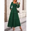 imagePRETTYGARDEN Fall Dresses for Women 2026 Long Sleeve Smocked Square Neck Swiss Dot Tiered Flowy Wedding Guest Maxi DressDark Green