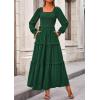 imagePRETTYGARDEN Fall Dresses for Women 2026 Long Sleeve Smocked Square Neck Swiss Dot Tiered Flowy Wedding Guest Maxi DressDark Green