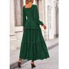 imagePRETTYGARDEN Fall Dresses for Women 2026 Long Sleeve Smocked Square Neck Swiss Dot Tiered Flowy Wedding Guest Maxi DressDark Green