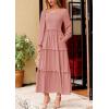 imagePRETTYGARDEN Fall Dresses for Women 2026 Long Sleeve Smocked Square Neck Swiss Dot Tiered Flowy Wedding Guest Maxi DressDusty Pink