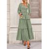 imagePRETTYGARDEN Fall Dresses for Women 2026 Long Sleeve Smocked Square Neck Swiss Dot Tiered Flowy Wedding Guest Maxi DressGrey Green