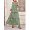 imagePRETTYGARDEN Fall Dresses for Women 2026 Long Sleeve Smocked Square Neck Swiss Dot Tiered Flowy Wedding Guest Maxi DressGrey Green