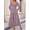 imagePRETTYGARDEN Fall Dresses for Women 2026 Long Sleeve Smocked Square Neck Swiss Dot Tiered Flowy Wedding Guest Maxi DressGrey Purple