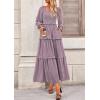 imagePRETTYGARDEN Fall Dresses for Women 2026 Long Sleeve Smocked Square Neck Swiss Dot Tiered Flowy Wedding Guest Maxi DressGrey Purple