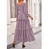 imagePRETTYGARDEN Fall Dresses for Women 2026 Long Sleeve Smocked Square Neck Swiss Dot Tiered Flowy Wedding Guest Maxi DressGrey Purple