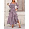 imagePRETTYGARDEN Fall Dresses for Women 2026 Long Sleeve Smocked Square Neck Swiss Dot Tiered Flowy Wedding Guest Maxi DressGrey Purple