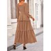 imagePRETTYGARDEN Fall Dresses for Women 2026 Long Sleeve Smocked Square Neck Swiss Dot Tiered Flowy Wedding Guest Maxi DressKhaki