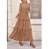 imagePRETTYGARDEN Fall Dresses for Women 2026 Long Sleeve Smocked Square Neck Swiss Dot Tiered Flowy Wedding Guest Maxi DressKhaki