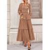 imagePRETTYGARDEN Fall Dresses for Women 2026 Long Sleeve Smocked Square Neck Swiss Dot Tiered Flowy Wedding Guest Maxi DressKhaki