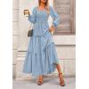 imagePRETTYGARDEN Fall Dresses for Women 2026 Long Sleeve Smocked Square Neck Swiss Dot Tiered Flowy Wedding Guest Maxi DressLight Blue