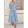 imagePRETTYGARDEN Fall Dresses for Women 2026 Long Sleeve Smocked Square Neck Swiss Dot Tiered Flowy Wedding Guest Maxi DressLight Blue