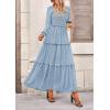 imagePRETTYGARDEN Fall Dresses for Women 2026 Long Sleeve Smocked Square Neck Swiss Dot Tiered Flowy Wedding Guest Maxi DressLight Blue