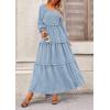 imagePRETTYGARDEN Fall Dresses for Women 2026 Long Sleeve Smocked Square Neck Swiss Dot Tiered Flowy Wedding Guest Maxi DressLight Blue