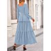imagePRETTYGARDEN Fall Dresses for Women 2026 Long Sleeve Smocked Square Neck Swiss Dot Tiered Flowy Wedding Guest Maxi DressLight Blue