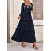 imagePRETTYGARDEN Fall Dresses for Women 2026 Long Sleeve Smocked Square Neck Swiss Dot Tiered Flowy Wedding Guest Maxi DressNavy