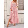 imagePRETTYGARDEN Fall Dresses for Women 2026 Long Sleeve Smocked Square Neck Swiss Dot Tiered Flowy Wedding Guest Maxi DressPink