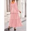 imagePRETTYGARDEN Fall Dresses for Women 2026 Long Sleeve Smocked Square Neck Swiss Dot Tiered Flowy Wedding Guest Maxi DressPink