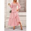 imagePRETTYGARDEN Fall Dresses for Women 2026 Long Sleeve Smocked Square Neck Swiss Dot Tiered Flowy Wedding Guest Maxi DressPink