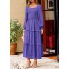 imagePRETTYGARDEN Fall Dresses for Women 2026 Long Sleeve Smocked Square Neck Swiss Dot Tiered Flowy Wedding Guest Maxi DressPurple Blue
