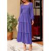 imagePRETTYGARDEN Fall Dresses for Women 2026 Long Sleeve Smocked Square Neck Swiss Dot Tiered Flowy Wedding Guest Maxi DressPurple Blue