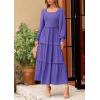 imagePRETTYGARDEN Fall Dresses for Women 2026 Long Sleeve Smocked Square Neck Swiss Dot Tiered Flowy Wedding Guest Maxi DressPurple Blue