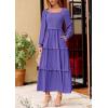 imagePRETTYGARDEN Fall Dresses for Women 2026 Long Sleeve Smocked Square Neck Swiss Dot Tiered Flowy Wedding Guest Maxi DressPurple Blue