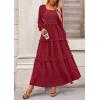 imagePRETTYGARDEN Fall Dresses for Women 2026 Long Sleeve Smocked Square Neck Swiss Dot Tiered Flowy Wedding Guest Maxi DressRed