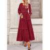 imagePRETTYGARDEN Fall Dresses for Women 2026 Long Sleeve Smocked Square Neck Swiss Dot Tiered Flowy Wedding Guest Maxi DressRed