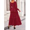 imagePRETTYGARDEN Fall Dresses for Women 2026 Long Sleeve Smocked Square Neck Swiss Dot Tiered Flowy Wedding Guest Maxi DressRed