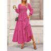 imagePRETTYGARDEN Fall Dresses for Women 2026 Long Sleeve Smocked Square Neck Swiss Dot Tiered Flowy Wedding Guest Maxi DressRose Red