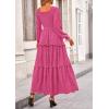 imagePRETTYGARDEN Fall Dresses for Women 2026 Long Sleeve Smocked Square Neck Swiss Dot Tiered Flowy Wedding Guest Maxi DressRose Red