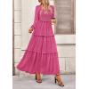 imagePRETTYGARDEN Fall Dresses for Women 2026 Long Sleeve Smocked Square Neck Swiss Dot Tiered Flowy Wedding Guest Maxi DressRose Red