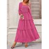 imagePRETTYGARDEN Fall Dresses for Women 2026 Long Sleeve Smocked Square Neck Swiss Dot Tiered Flowy Wedding Guest Maxi DressRose Red