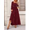 imagePRETTYGARDEN Fall Dresses for Women 2026 Long Sleeve Smocked Square Neck Swiss Dot Tiered Flowy Wedding Guest Maxi DressWine Red