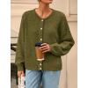 imagePRETTYGARDEN Fall Long Sleeve Cardigans for Women Trendy 2026 Lightweight Button Down Crewneck Loose Knit Sweater ClothesArmy Green