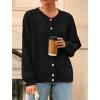 imagePRETTYGARDEN Fall Long Sleeve Cardigans for Women Trendy 2026 Lightweight Button Down Crewneck Loose Knit Sweater ClothesBlack