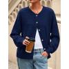 imagePRETTYGARDEN Fall Long Sleeve Cardigans for Women Trendy 2026 Lightweight Button Down Crewneck Loose Knit Sweater ClothesDark Blue