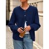imagePRETTYGARDEN Fall Long Sleeve Cardigans for Women Trendy 2026 Lightweight Button Down Crewneck Loose Knit Sweater ClothesDark Blue