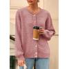 imagePRETTYGARDEN Fall Long Sleeve Cardigans for Women Trendy 2026 Lightweight Button Down Crewneck Loose Knit Sweater ClothesGrey Pink