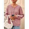 imagePRETTYGARDEN Fall Long Sleeve Cardigans for Women Trendy 2026 Lightweight Button Down Crewneck Loose Knit Sweater ClothesGrey Pink