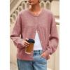 imagePRETTYGARDEN Fall Long Sleeve Cardigans for Women Trendy 2026 Lightweight Button Down Crewneck Loose Knit Sweater ClothesGrey Pink