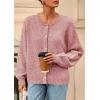 imagePRETTYGARDEN Fall Long Sleeve Cardigans for Women Trendy 2026 Lightweight Button Down Crewneck Loose Knit Sweater ClothesGrey Pink