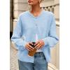 imagePRETTYGARDEN Fall Long Sleeve Cardigans for Women Trendy 2026 Lightweight Button Down Crewneck Loose Knit Sweater ClothesLight Blue