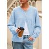 imagePRETTYGARDEN Fall Long Sleeve Cardigans for Women Trendy 2026 Lightweight Button Down Crewneck Loose Knit Sweater ClothesLight Blue